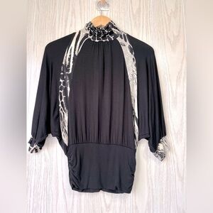 Arden B.  beautiful black blouse with animal print accent size XS EUC